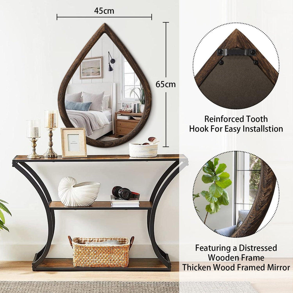 Holzrahmen Teardrop Spiegel Wanddeko 65x45cm Vintage Bauernhaus Stil