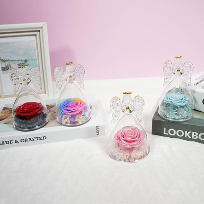Ewige Rose Engel Figur Geschenkbox Blaue Ewige Blume Glaskuppel