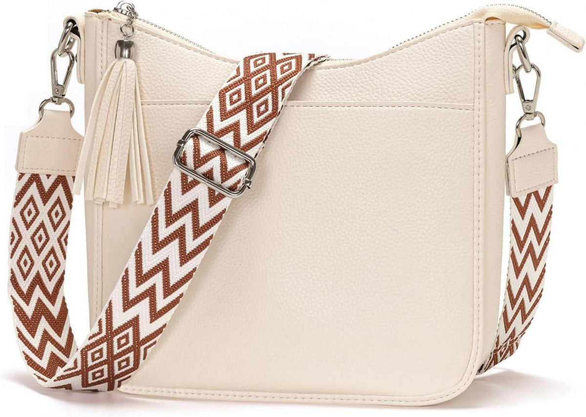 Moderne Damen Crossbody Umhängetasche Beige RFID Schutz
