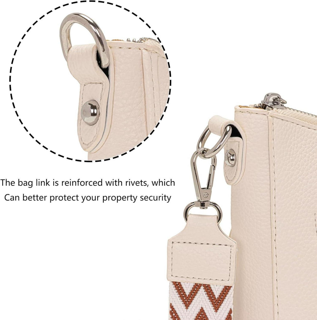 Damen Handtasche Beige mit RFID-Funktion, Vegan Leder, Verstellbarer Schultergurt
