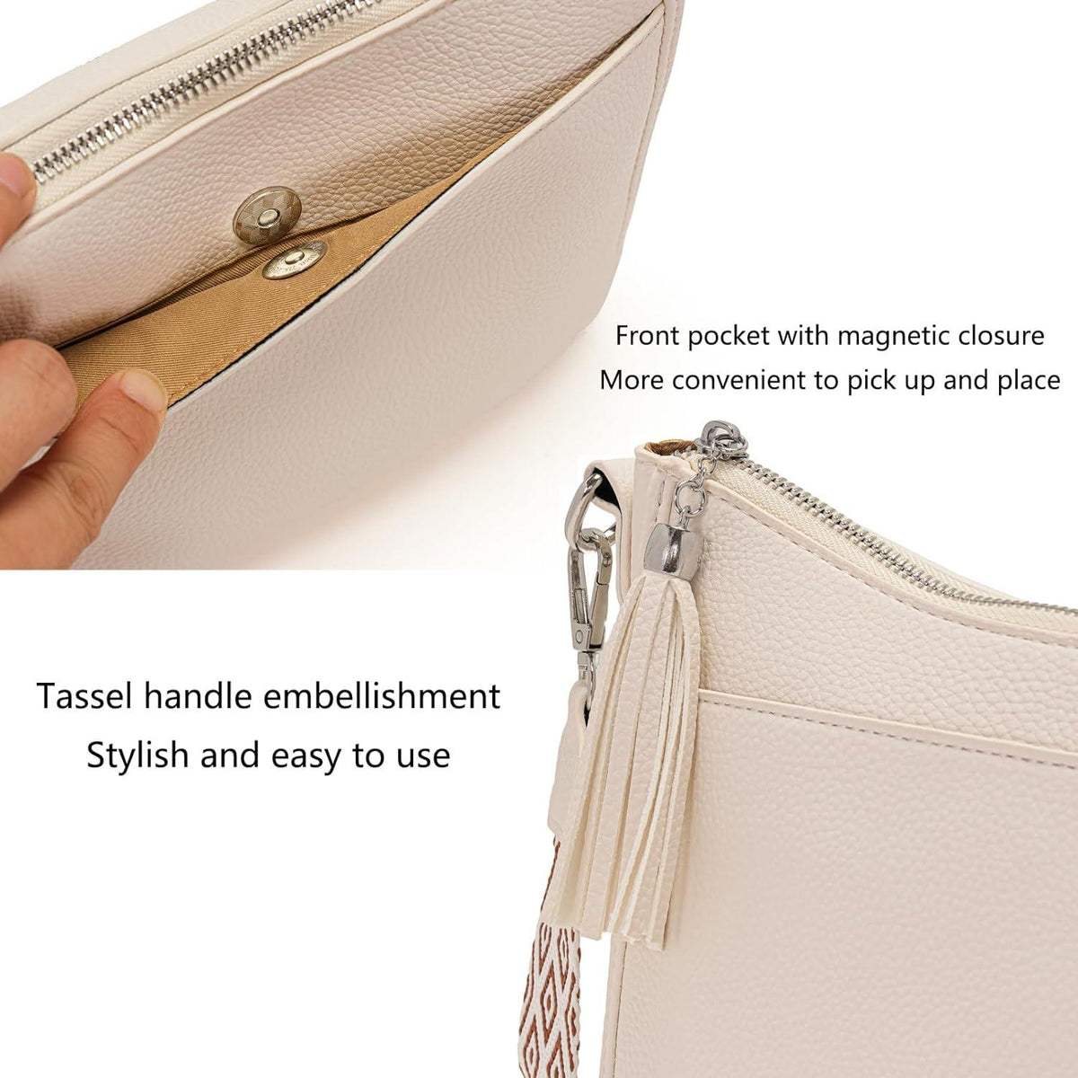 Handtasche Damen Mittelgroß Umhängetasche Klein Beige RFID Blockierung