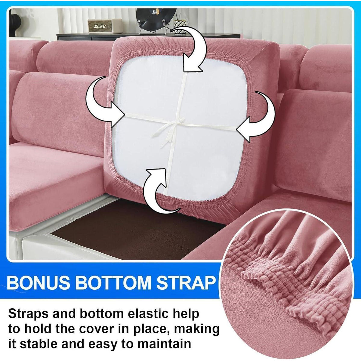Samt Sofaüberzug Stretch – Rosa, 1-Sitzer*2