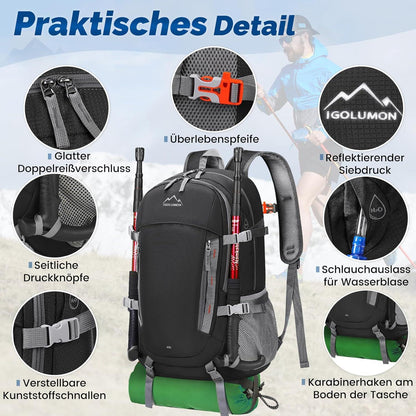 Wanderrucksack 40L Wasserdichter Groß Leicht Faltbar