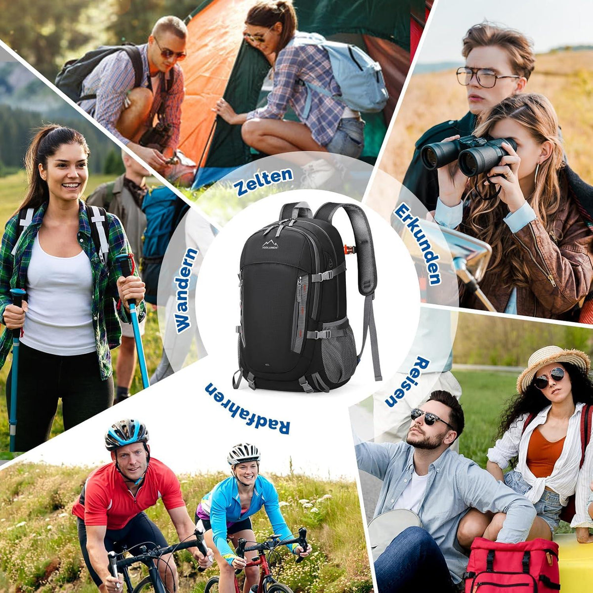 Wanderrucksack 40L Wasserdichter Rucksack Schwarz Trekking Outdoor