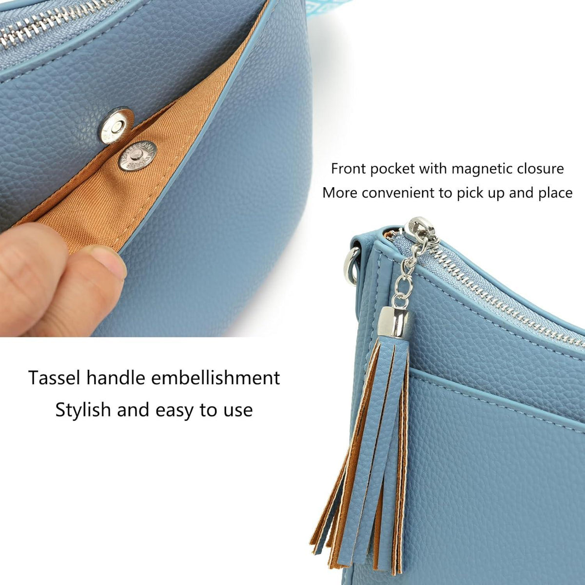 Kleine Damen Umhängetasche Crossbody Bag Veganes Leder Himmelblau