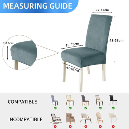 Samt Stuhlhussen 4er Set – Stretch & Waschbar Graublau