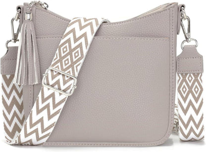 Handtasche Damen Grau Vegan Leder RFID Umhängetasche Fächer Tasche