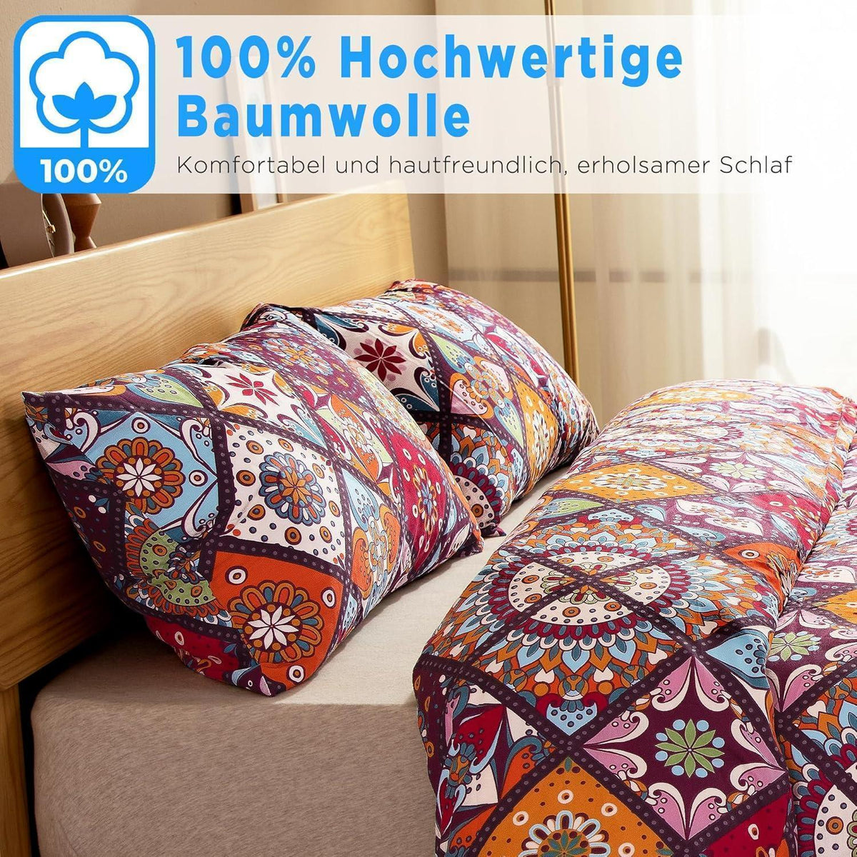 Bettwäsche-Set Baumwolle 155x220 cm Bunt Böhmen Paisley