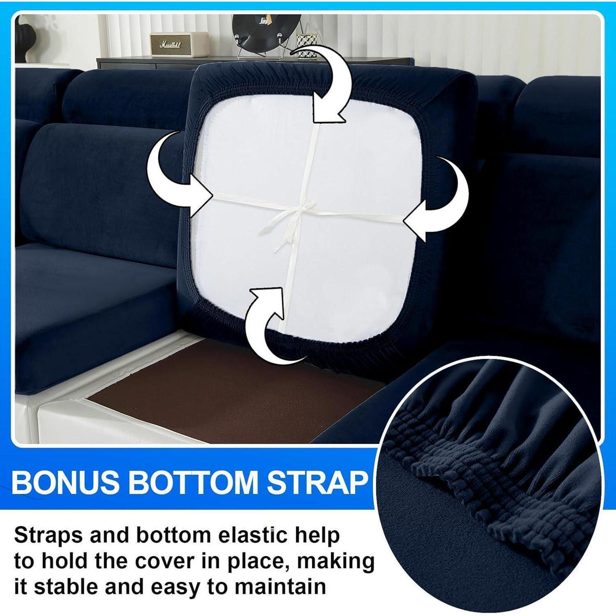 Samt Sofaüberzug Stretch Dunkel Blau – Rutschfest & Waschbar