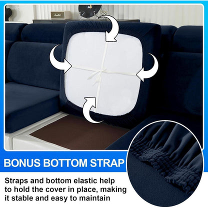Samt Sofaüberzug Stretch Dunkel Blau – Rutschfest & Waschbar