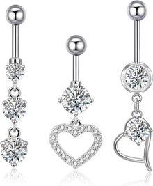 Bauchnabelpiercing Set Chirurgenstahl Zirkonia Herz Hängend