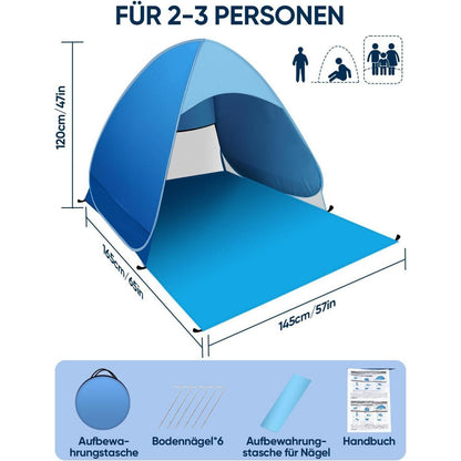 Pop up Strandmuschel UV-Schutz 50 Tragbar Strandzelt 3
