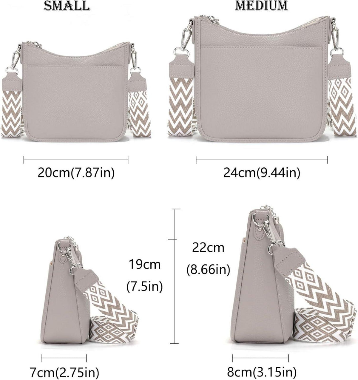 Kleine Umhängetasche Damen Crossbody Bag Veganes Leder Grau