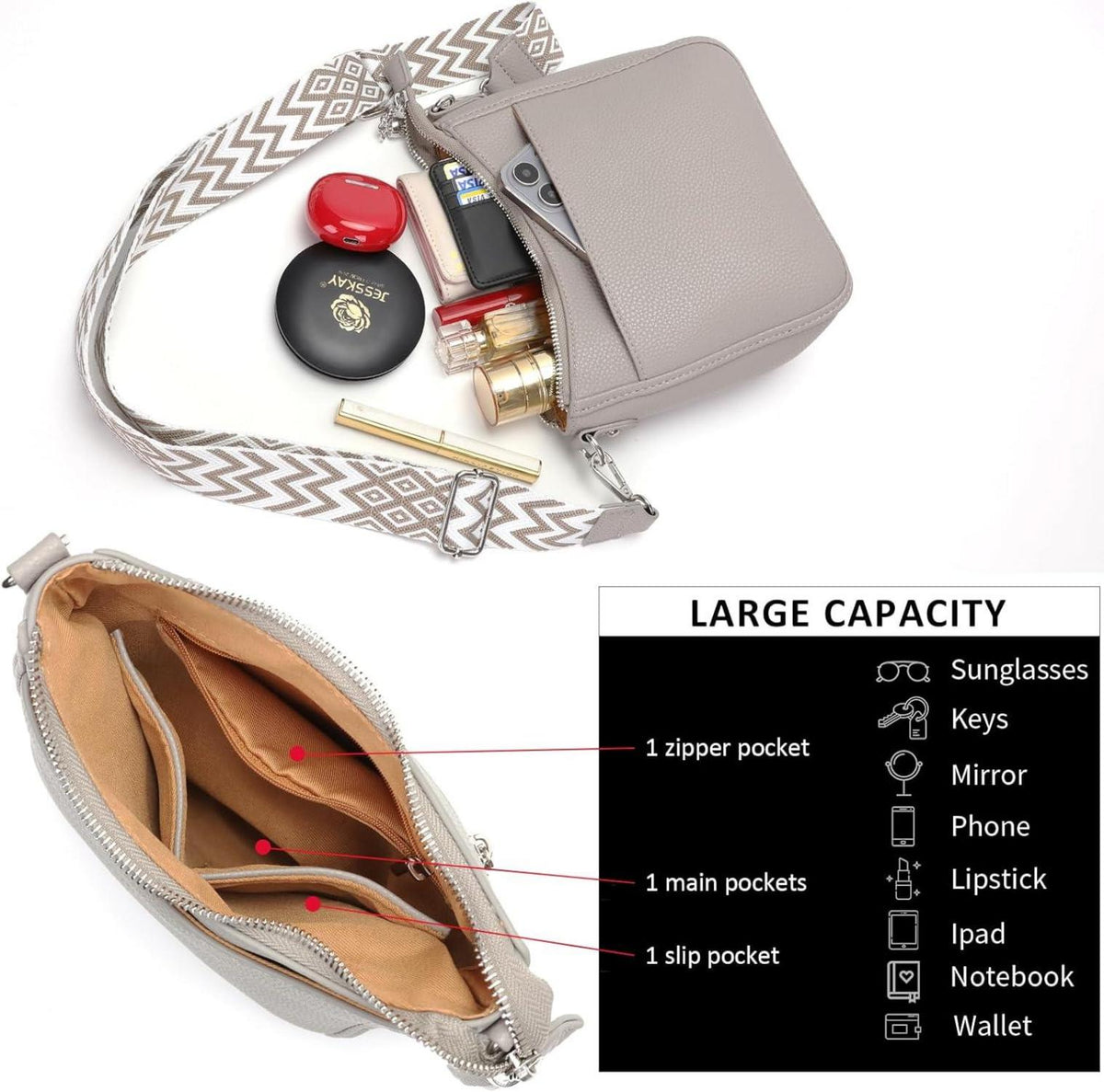 Kleine Vegane Leder Umhängetasche Damen Crossbody Grau