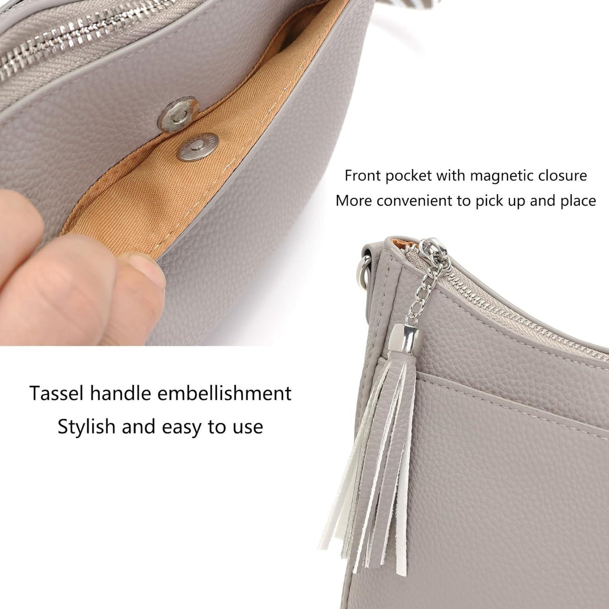 YISUOHOOM Damen Umhängetasche Crossbody Bag Veganes Leder Grau