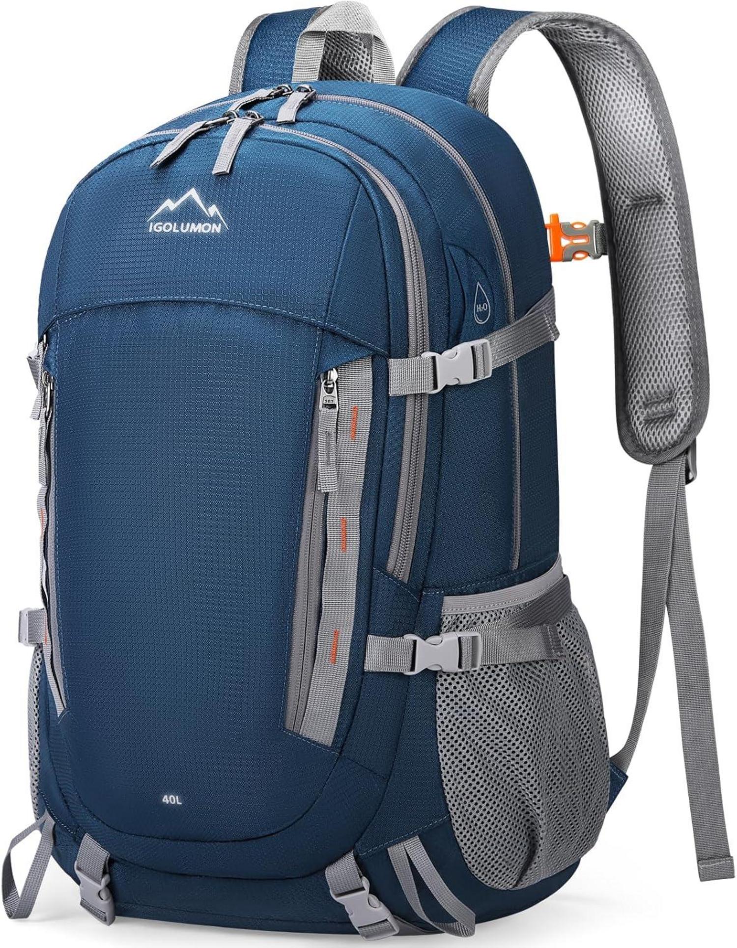 Wanderrucksack 40L Wasserdichter Groß Faltbarer Trekkingrucksack Blau
