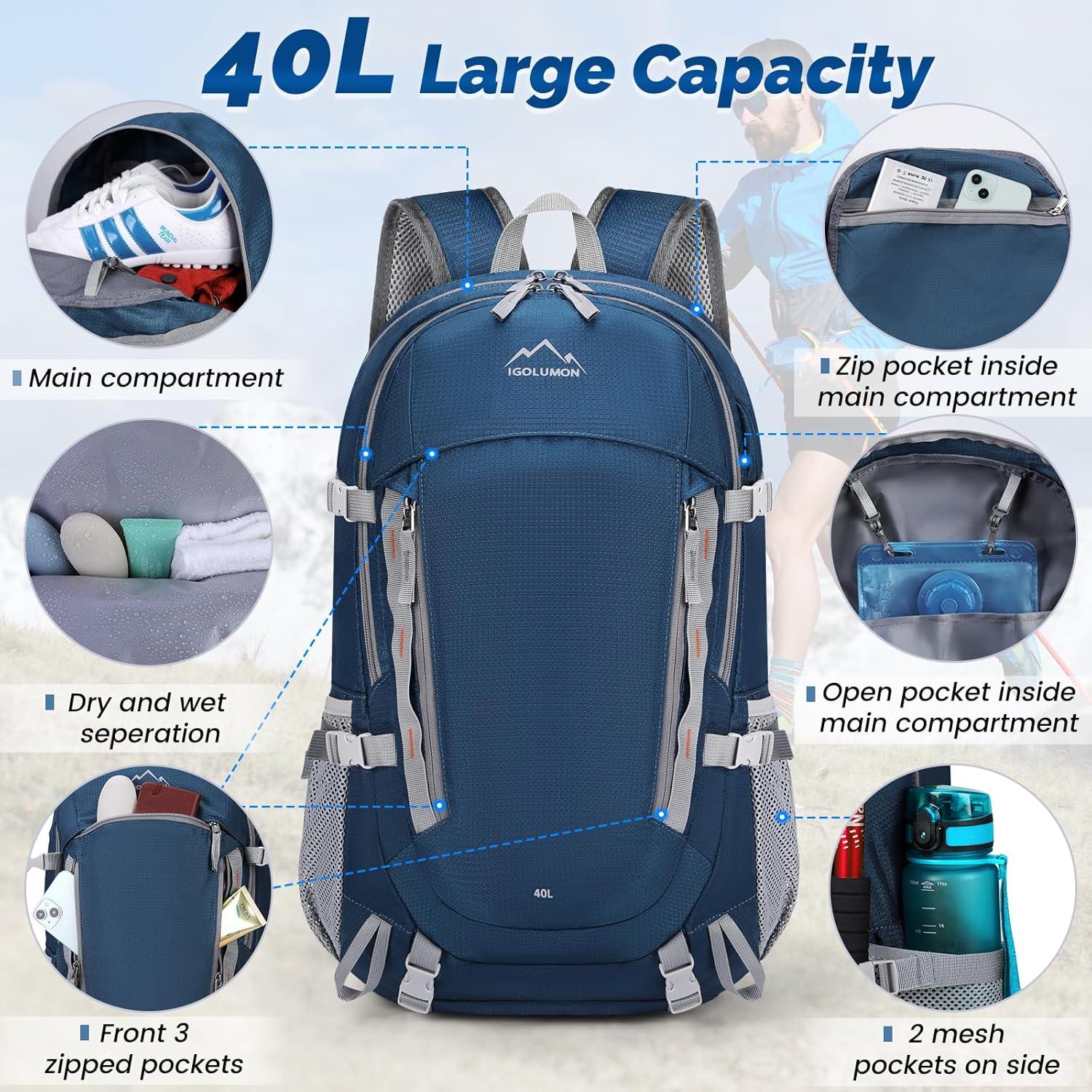 40L Wanderrucksack Herren Damen Wasserdicht Leicht Faltbar