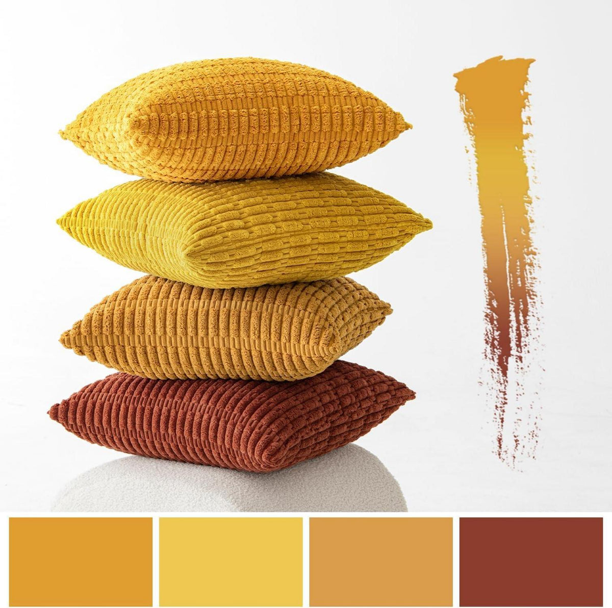 MIULEE 4er Set 50x50 cm Kordsamt Kissenbezüge Orange Serie