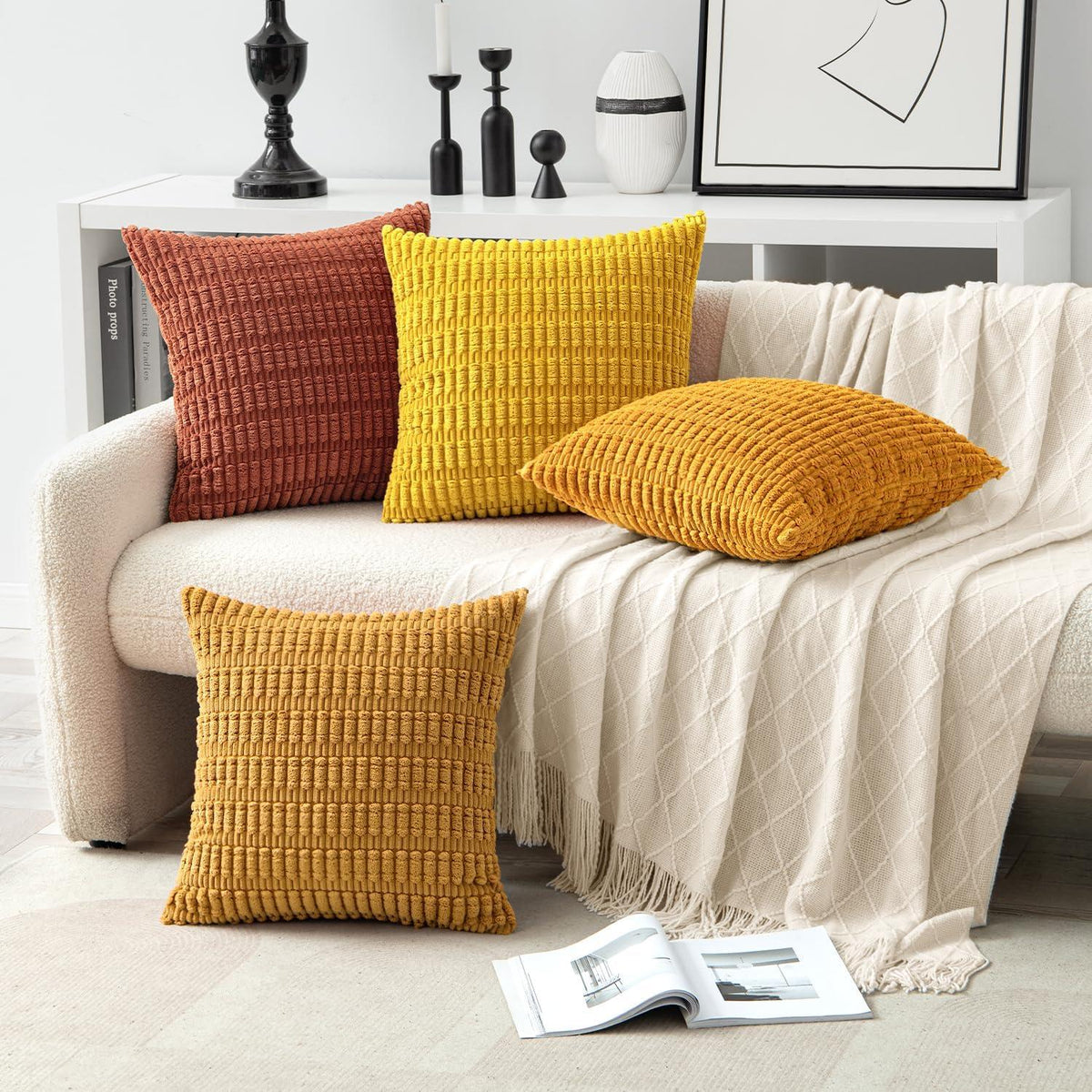 MIULEE Kordsamt Kissenbezüge 50x50 cm 4er Set Dekorative Sofakissen Orange