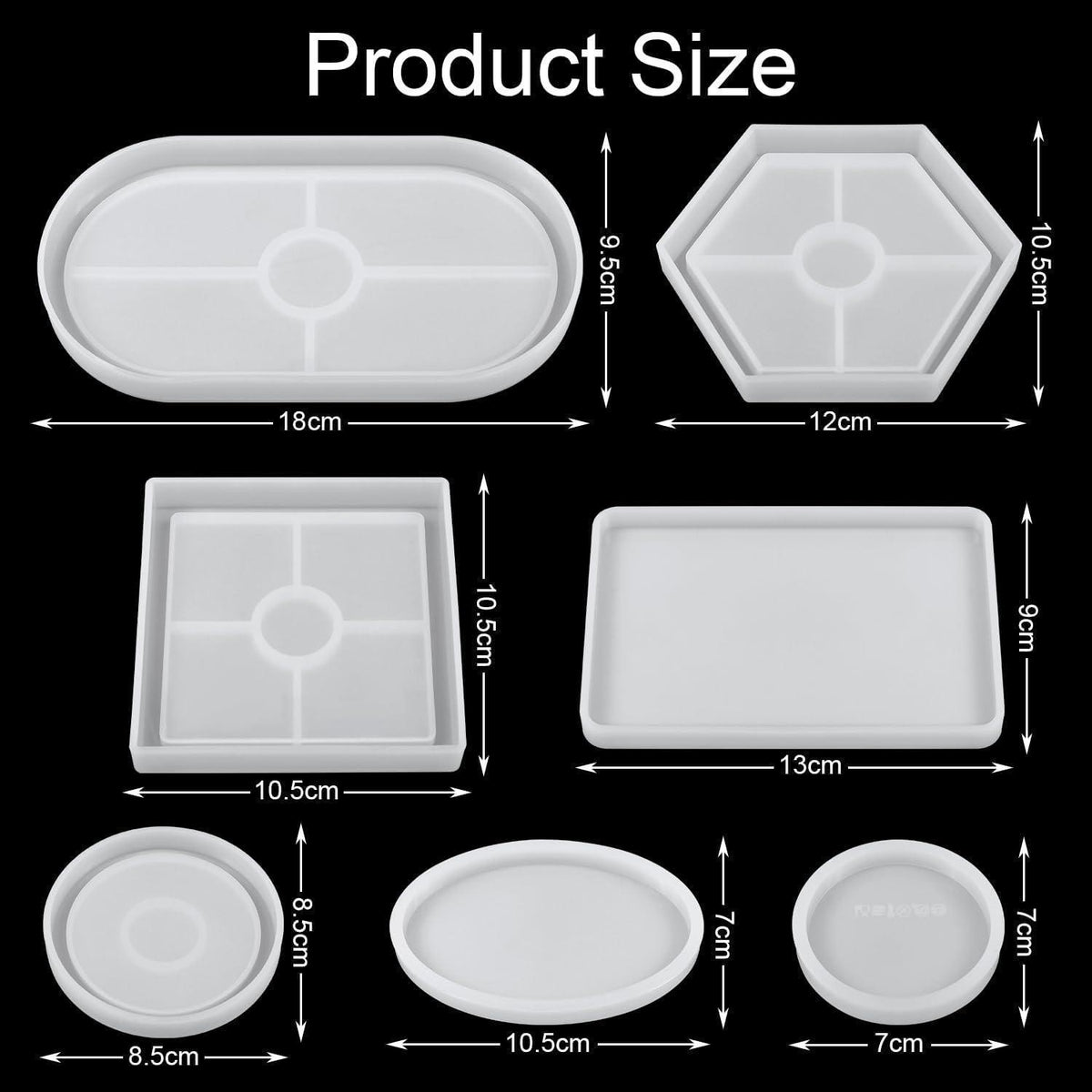 7er Set Silikonformen für Epoxidharz: Tablett, Untersetzer, Teller