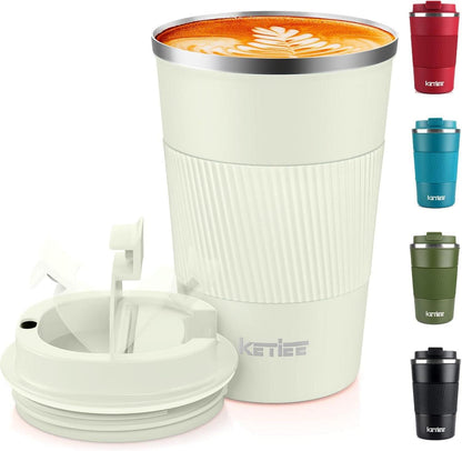 Thermobecher Kaffee-to-go 380ml Doppelwandig Creme Handtuch Blau