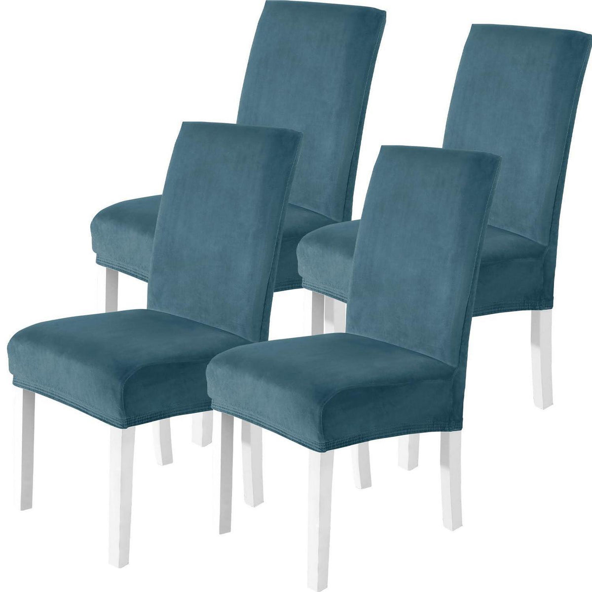 Samt Stuhlhussen 4er Set – Stretch & Waschbar, Pfau Blau
