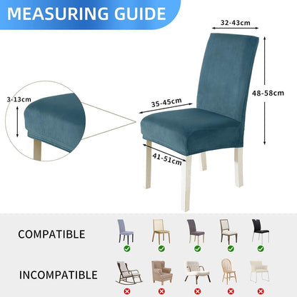Samt Stuhlhussen 4er Set – Stretch & Waschbar, Pfau Blau