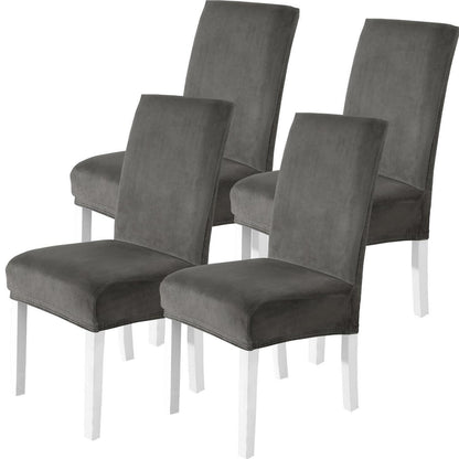 Samt Stuhlhussen 4er Set – Stretch & Waschbar Grau
