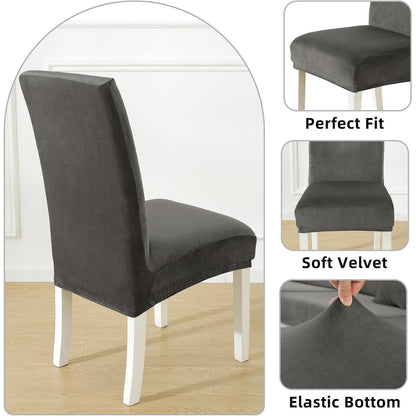 Samt Stuhlhussen 4er Set – Stretch & Waschbar Grau
