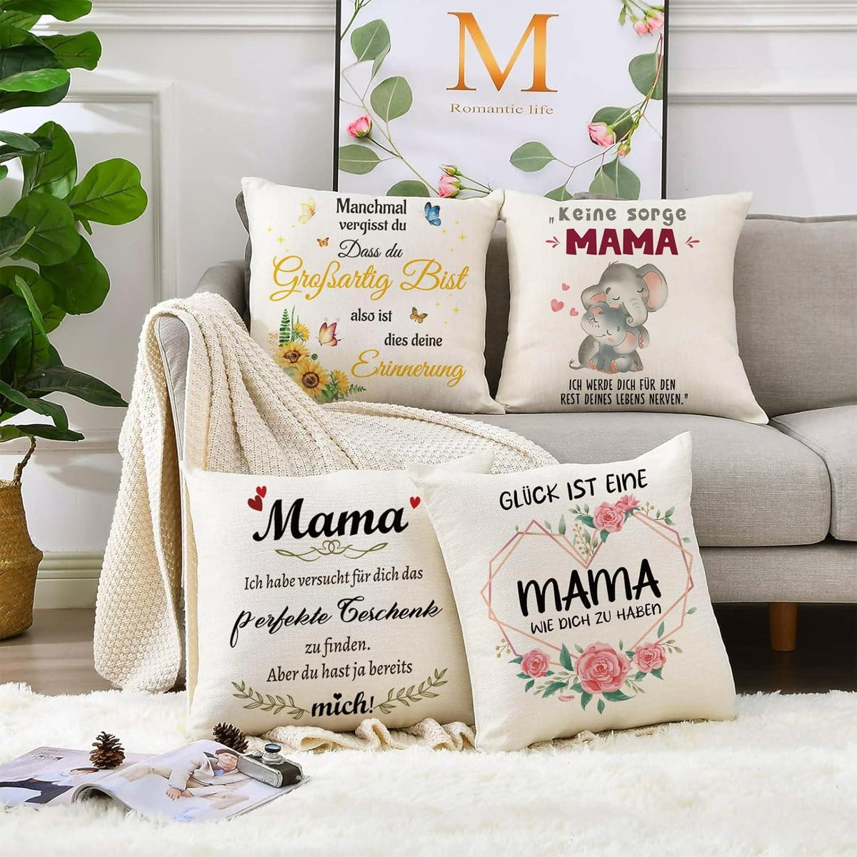 Sunia Mama Geschenk Weihnachten Kissenbezug 45x45cm Leinen