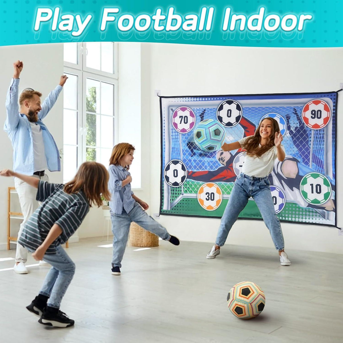 YIMORE Fußball Spielzeugset Indoor Outdoor ab 3 Jahre - Weiches Flanell Fußballtor mit Klettfußbällen