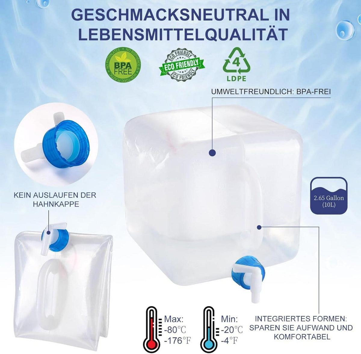 Faltbarer Wasserkanister 10L/20L mit Hahn Camping Trinkwasserkanister