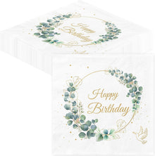 3-lagige Happy Birthday Servietten, Eukalyptus Grün, 40 Stück