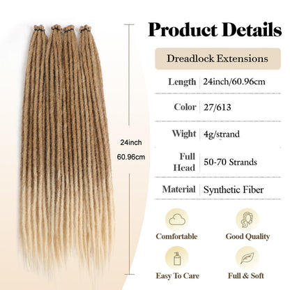 24 Zoll Dreadlock Extensions Blond bis Braun – 20 Stränge Handgemacht