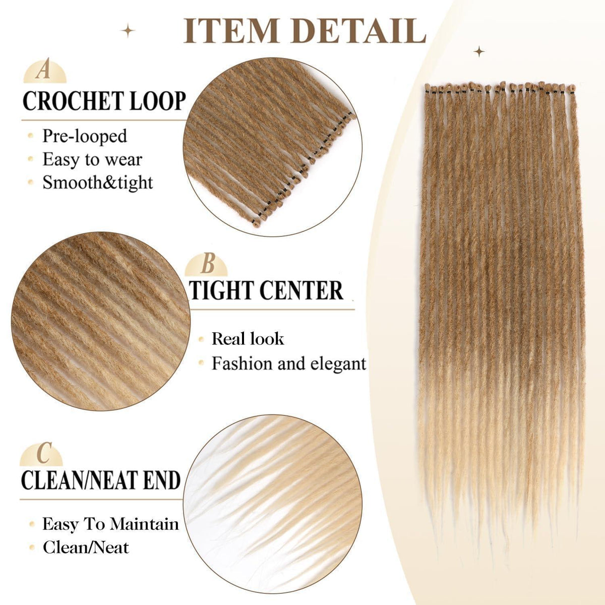 24 Zoll Dreadlock Extensions Blond bis Braun – 20 Stränge Handgemacht