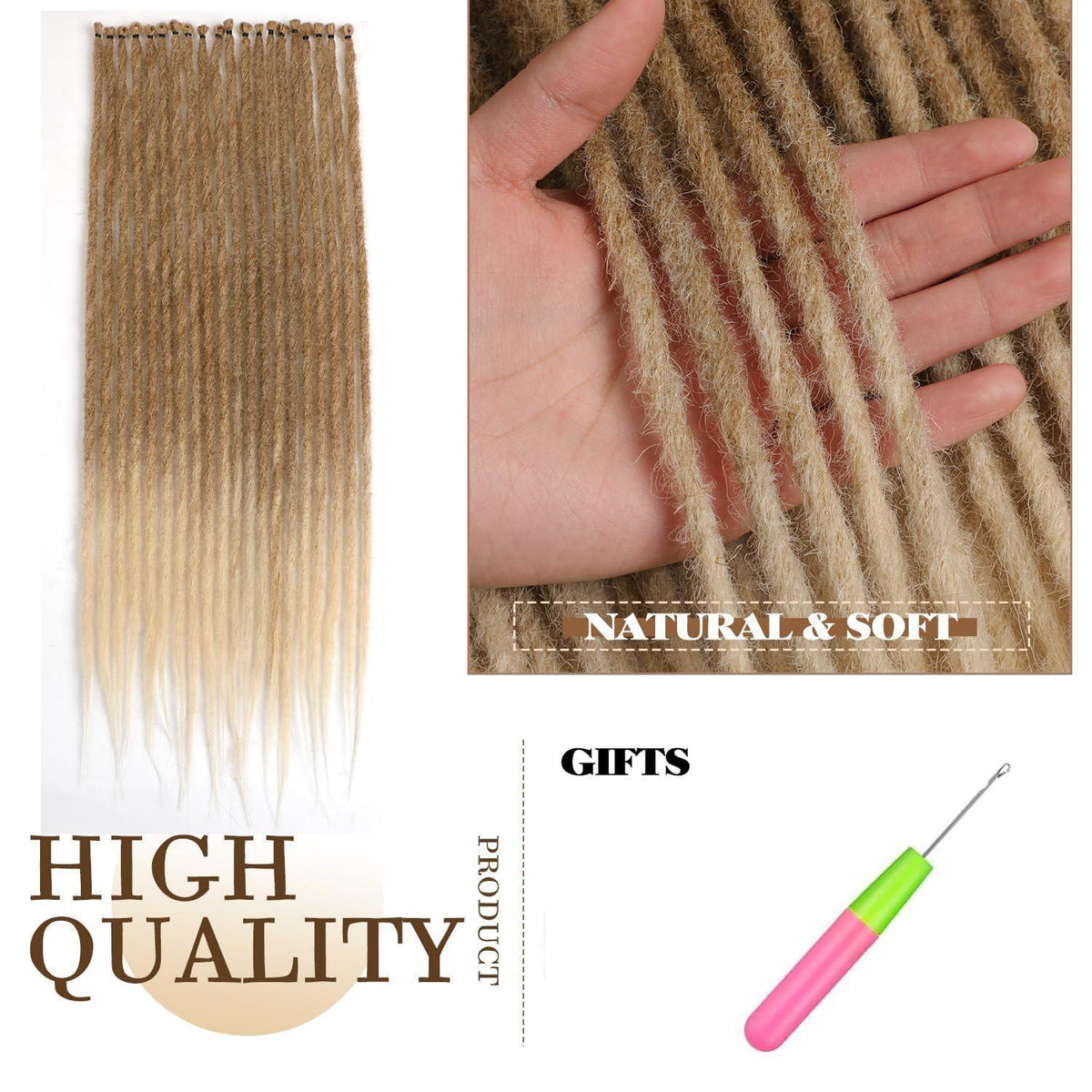 24 Zoll Dreadlock Extensions Blond bis Braun – 20 Stränge Handgemacht