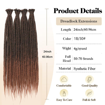 24 Zoll Braune Ombre Dreadlocks Extensions - 20 Stränge Handgemacht