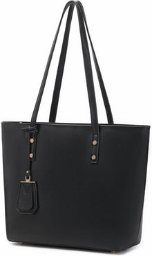 Weiches Leder Damen Tote Tasche mit Reißverschluss - Schwarz