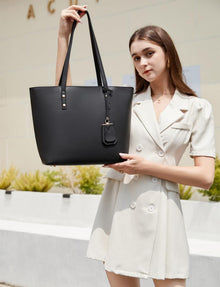 Damen Handtasche Schwarz Weiches Leder Tote Reißverschluss