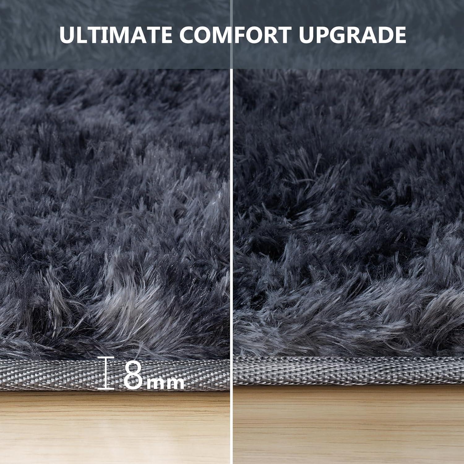 Hochflor Teppich Flauschig Grau 80x150 Weich Schlafzimmer Wohnzimmer