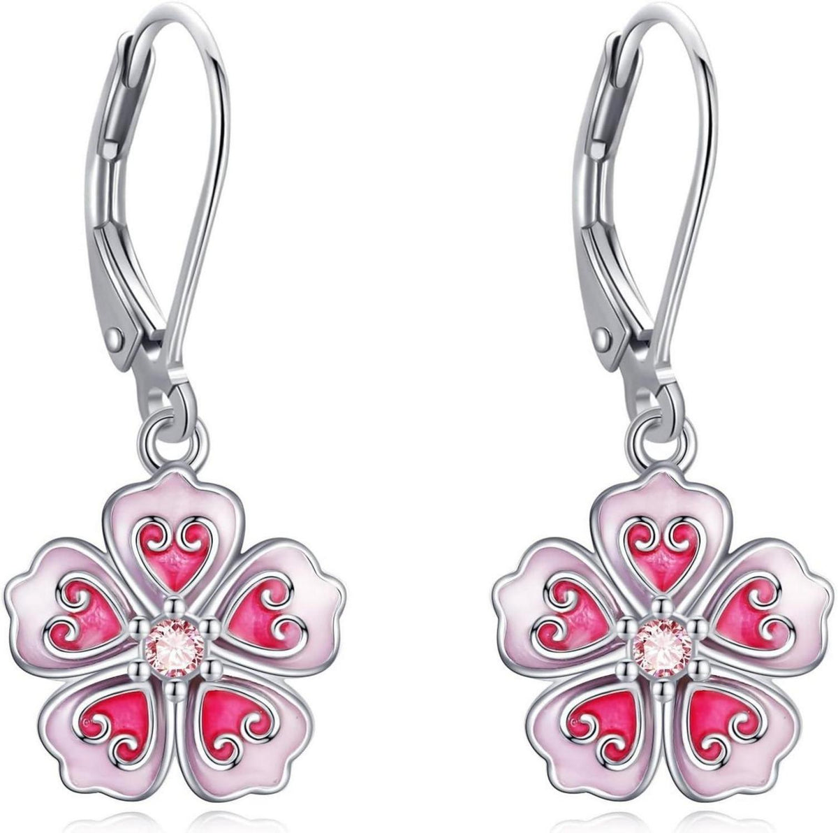925 Sterling Silber Kirschblüten Leverback Ohrringe mit Zirkon