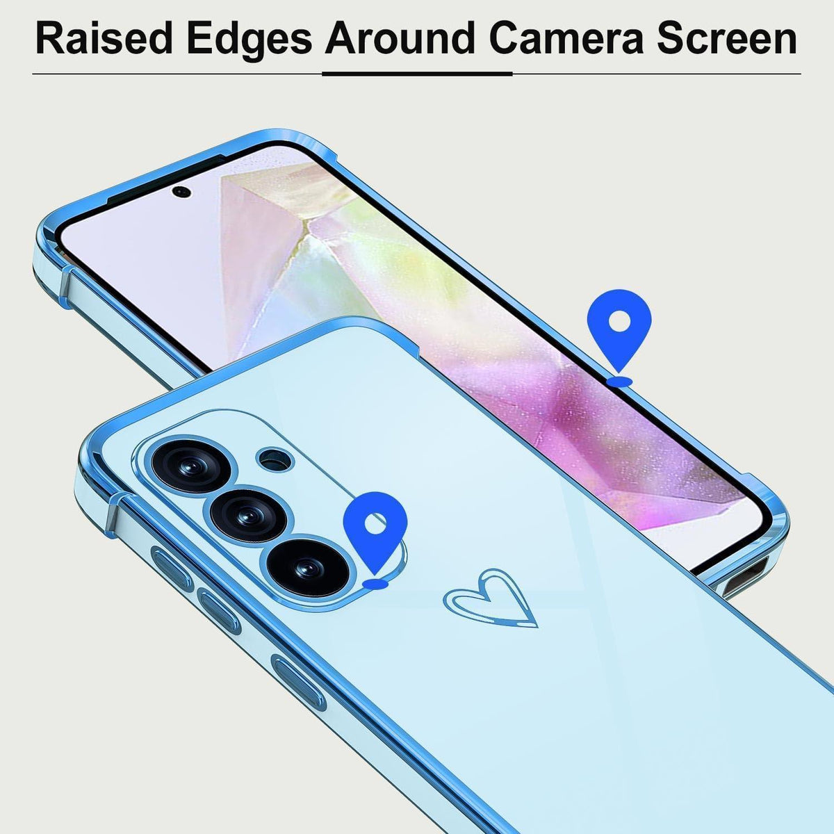 Samsung Galaxy A15 Hülle mit Herzmuster, galvanisiert, blau