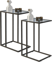 Moderne C-förmige Glas-Beistelltische im 2er Set, Schwarz