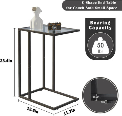 Moderne C-förmige Glas-Beistelltische im 2er Set, Schwarz