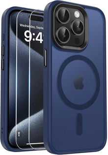 Magnetische Matte iPhone 15 Pro Max Hülle Blau Schutzfolie