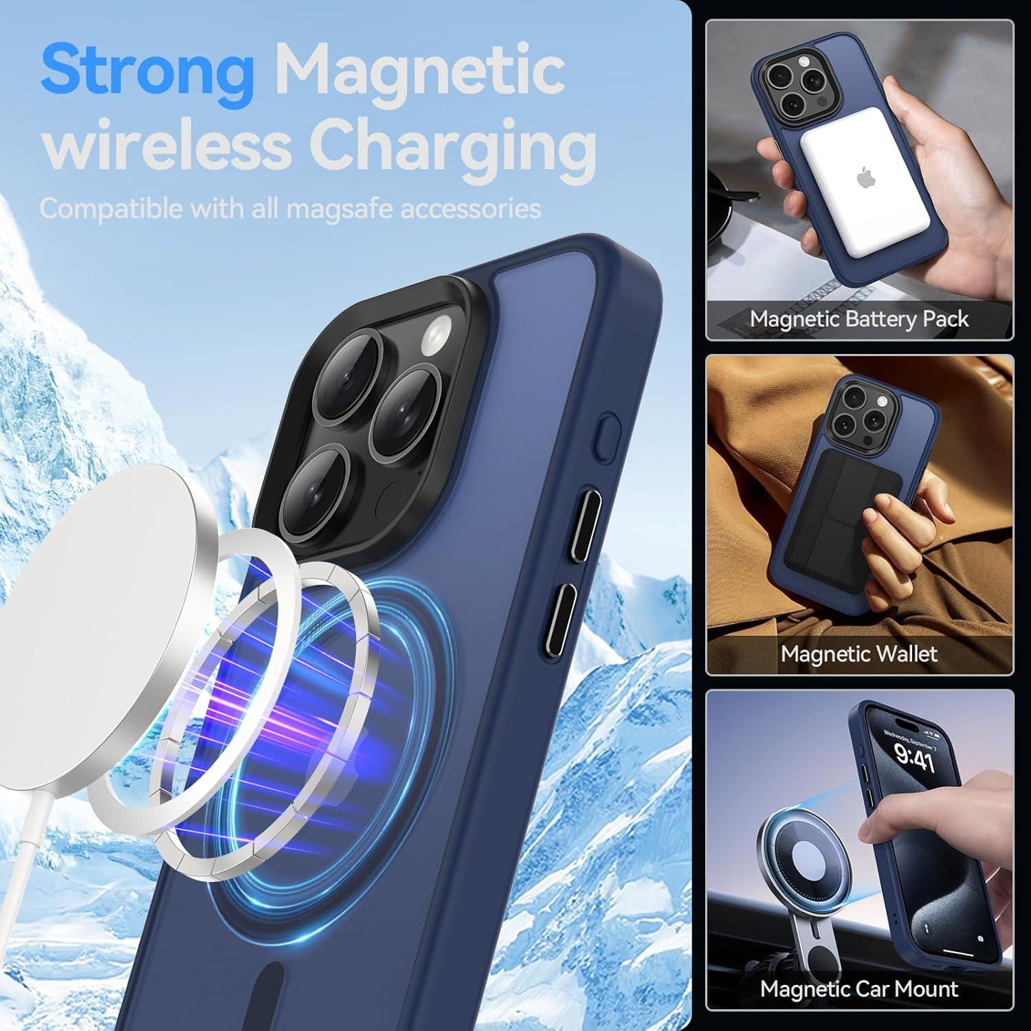 Handyhülle iPhone 15 Pro Max Hülle, Kompatibel MagSafe Stoßfest Mattierte Schutzhülle Blau