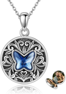 Kette mit Bild Runde Anhänger 925 Sterling Silber Schmetterling