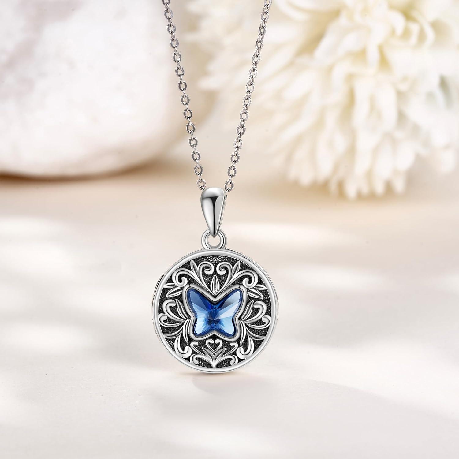925 Sterling Silber Schmetterling Kristall Foto Halskette