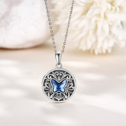 925 Sterling Silber Schmetterling Kristall Foto Halskette