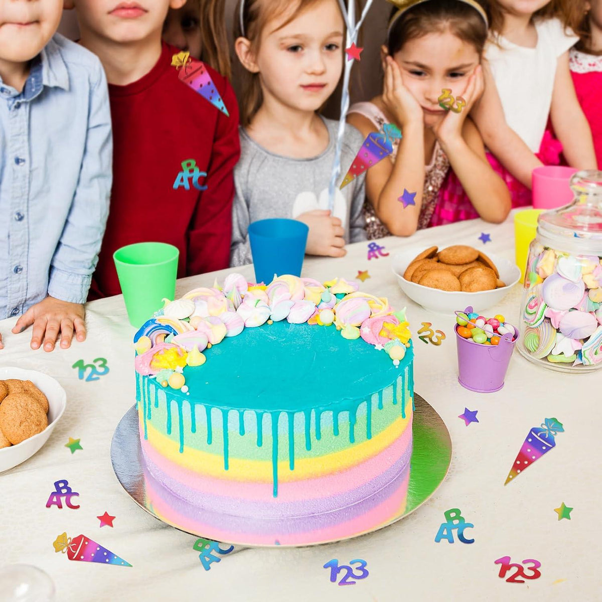 60-teiliges Einschulung Konfetti Set Glänzend Bunt - Schultüte